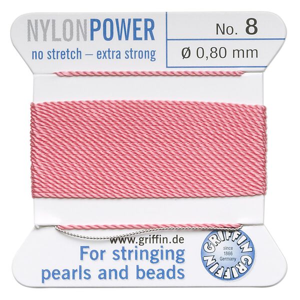 Thread, Griffin, nylon, dark pink, size #8. Sold per 2-meter card (approximately 78 inches). image number 0