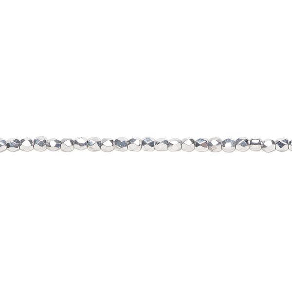 Bead, Czech fire-polished glass, opaque silver, 2mm faceted round. Sold per pkg of 1,200 (1 mass). image number 0