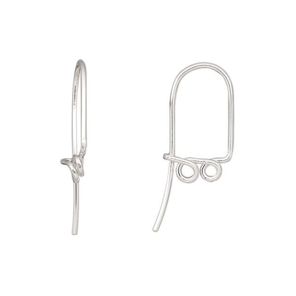 Ear wire kidney 1pkg2 sterling silver, 17.5mm / 2 double closed loop, 19 gauge 1 pair image number 0