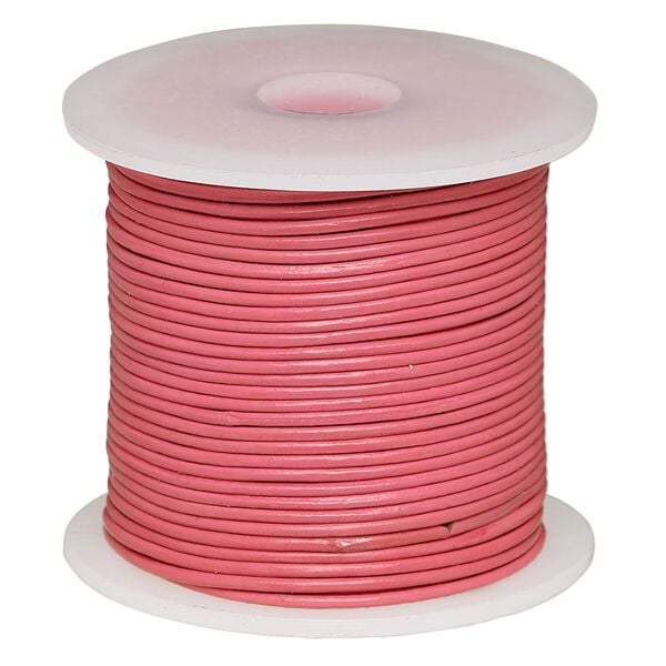 Cord, leather (dyed), pink, 1-1.2mm round. Sold per 25-yard spool. image number 0
