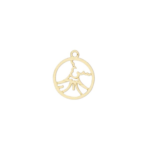 Charm Amoracast® 1pkg1 sterling silver, 12mm 2-sided cutout volcano round, brushed "vermeil" (gold finish) image number 0
