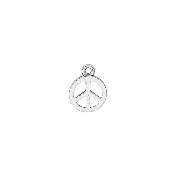 Charm, antique silver-plated "pewter" (zinc-based alloy), 9mm peace sign. Sold per pkg of 20. image number 0