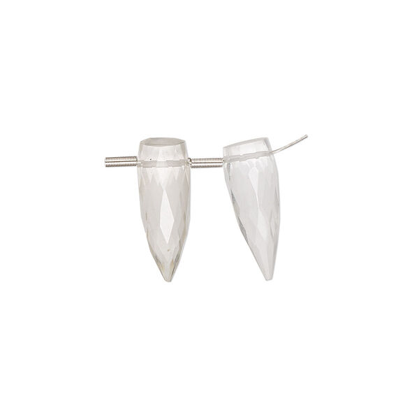 Quartz crystal 1pkg2, hand-cut top-drilled faceted spike bead natural 16x6mm image number 0