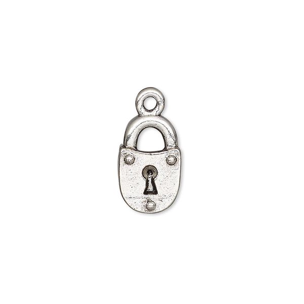 Charm, antique silver-plated pewter (tin-based alloy), 14x9mm single-sided lock. Sold per pkg of 2. image number 0