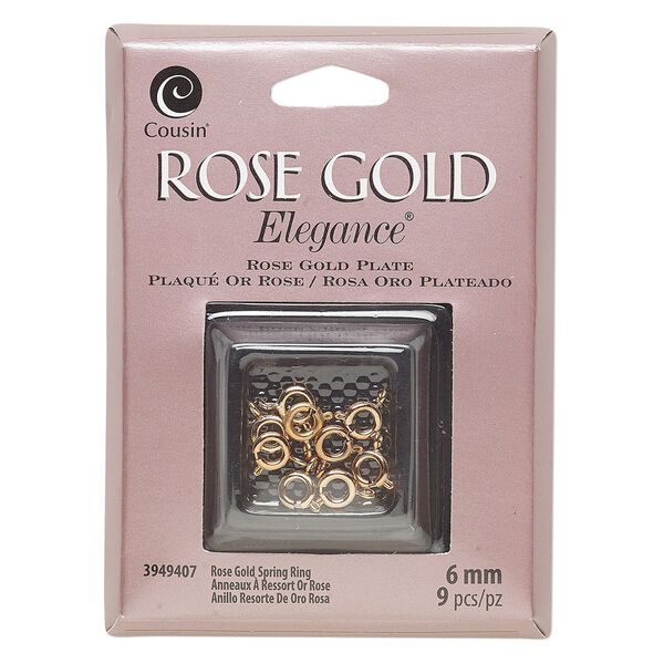 Clasp, springring, rose gold-plated copper and lacquer, 6mm. Sold per pkg of 9. image number 0