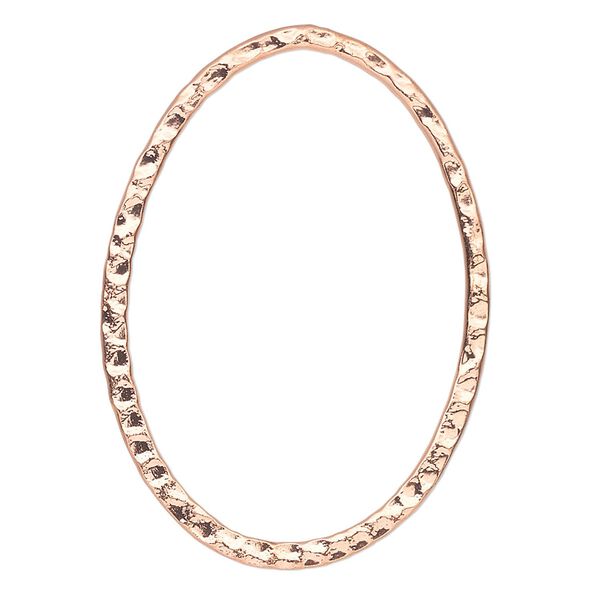 Focal, copper-plated steel, 40x30mm double-sided hammered open oval. Sold per pkg of 6. image number 0