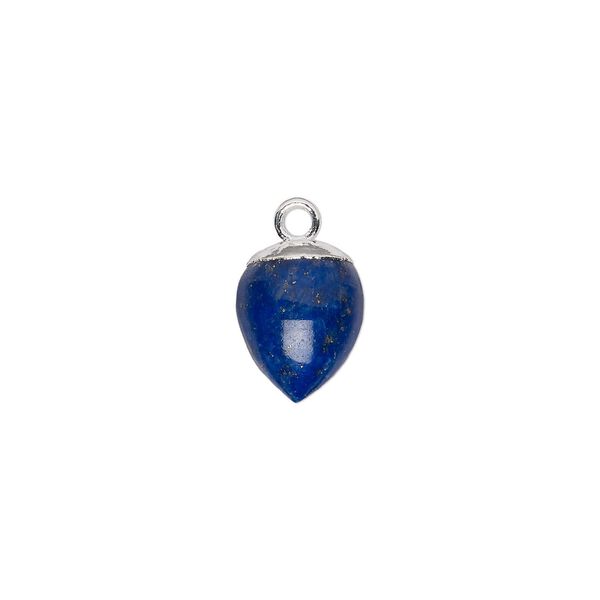 Lapis lazuli / sterling silver 1pkg1, electroplated hand-cut acorn drop natural 9x8mm image number 0