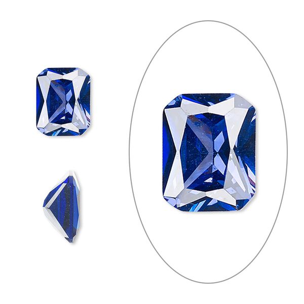 Gem, cubic zirconia, spinel blue, 10x8mm faceted emerald-cut, Mohs hardness 8-1/2. Sold individually. image number 0