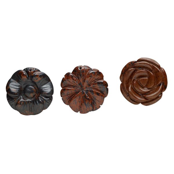Mahogany obsidian 1pkg3, top-drilled carved flower focal natural mix 34x41mm-40x40mm image number 0