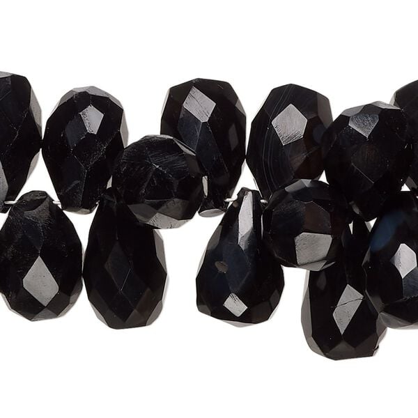 Black onyx 1pkg1, hand-cut top-drilled faceted teardrop bead 8 inch 11x9mm-19x10mm image number 0