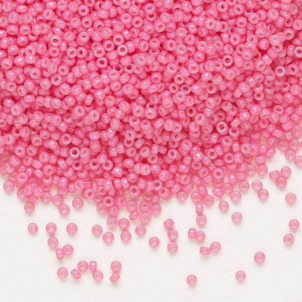 Seed bead, Miyuki, glass, pkg/35g, #15 rocaille, opaque outside dyed carnation pink, (RR-1371). image number 0