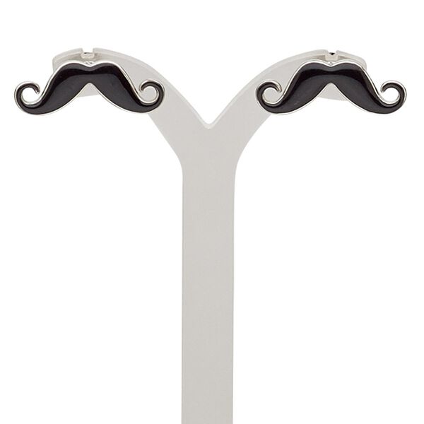 Earring, enamel and silver-plated "pewter" (zinc-based alloy), black, 22x7mm mustache with post. Sold per pair. image number 0