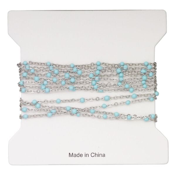 Chain, stainless steel and enamel, turquoise, 1.7mm flat cable with 2mm ball. Sold per pkg of 5 feet. image number 0