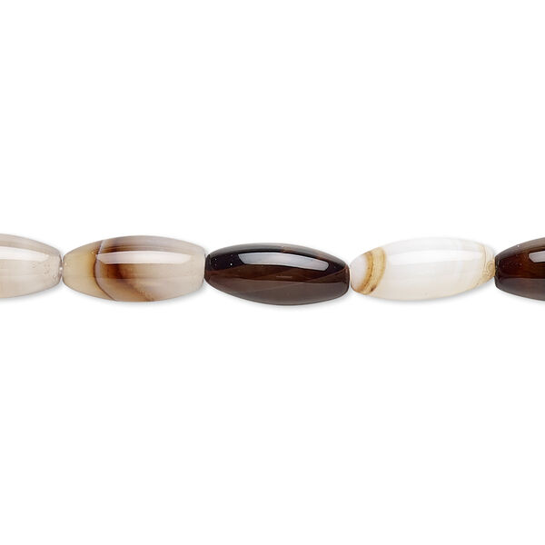 Bead, brown striped agate (dyed), 12x5mm oval, B- grade, Mohs hardness 6-1/2 to 7. Sold per 15-inch strand. image number 0