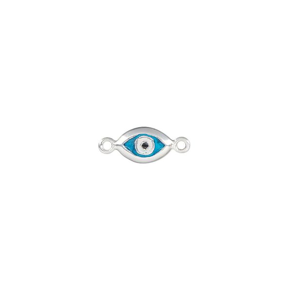 Link, sterling silver and enamel, blue / white / black, 8.5x5.5mm single-sided evil eye. Sold individually. image number 0