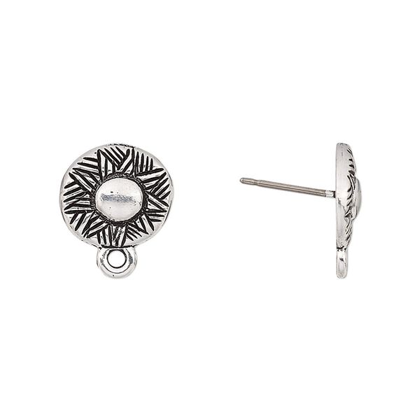 Earstud 1pkg10 TierraCast® antique silver-plated pewter (tin-based alloy) / titanium, 12mm woven round / closed loop / rhythm theme, 5 pair image number 0