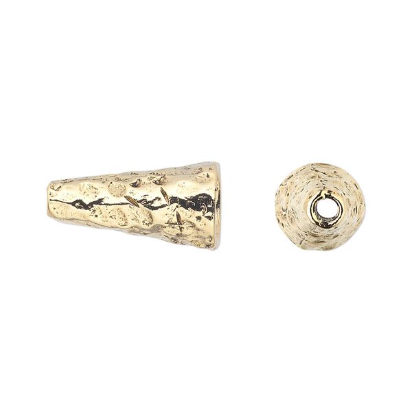 Cone, pewter (tin-based alloy), pkg/1, antique gold plate, 18x10mm hammered round, fits 8-10mm bead. image number 0