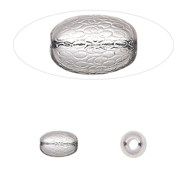 Bead, sterling silver, 9x6mm oval with dimpled texture. Sold per pkg of 2. image number 0