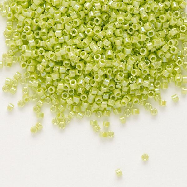 Seed bead, Delica®, glass, pkg/50g, #11 round, opaque rainbow chartreuse (DB-0169). image number 0