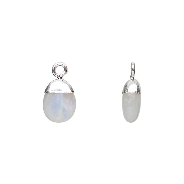 Rainbow moonstone / sterling silver / copper 1pkg1, silver-plated hand-cut puff oval drop natural 10x8mm image number 0