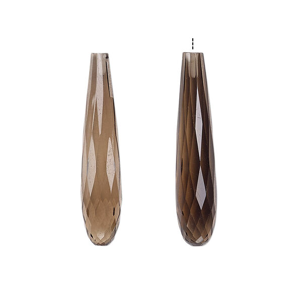Smoky quartz 1pkg2, hand-cut half-drilled faceted teardrop bead 27x5mm-28x6mm image number 0
