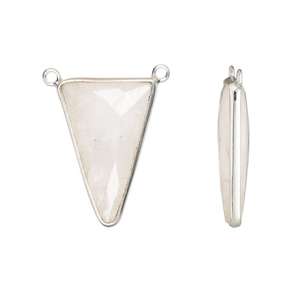 Connector, sterling silver and rainbow moonstone (natural), 25x15mm hand-cut double-sided faceted triangle with 2 closed loops, Mohs hardness 6 to 6-1/2. Sold individually. image number 0
