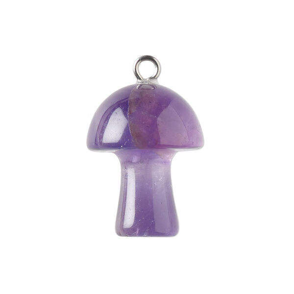Amethyst / brass 1pkg1, imitation rhodium-plated hand-carved 3D mushroom drop natural 20x15mm image number 0