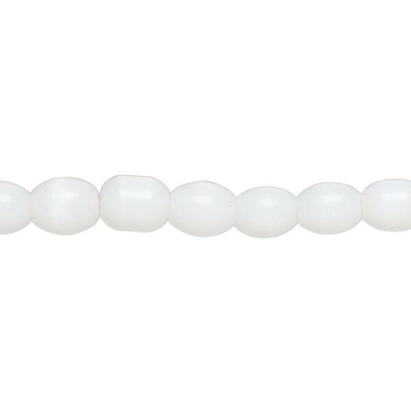 Bead, fiber optic glass, pkg/14 inch, opaque white, 7x6mm center-drilled oval. image number 0