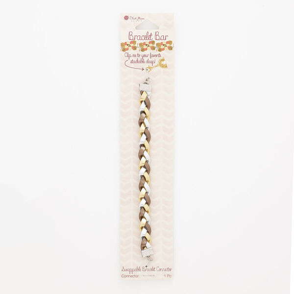 Bracelet component, vinyl and silver-finished steel, silver / gold / brown, 10mm wide braided, 6 inches. Sold individually. image number 0