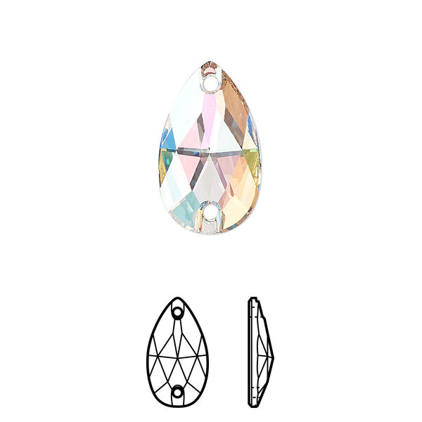 Sew-on 2pk crystal shimmer foil back, Crystal Passions® 18x10.5mm pear 3230 image number 0