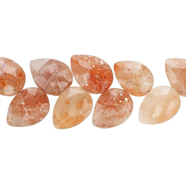 Sunstone 1pkg1, hand-cut diagonally drilled faceted teardrop bead natural 6 inch 10x7mm-12x8mm image number 1