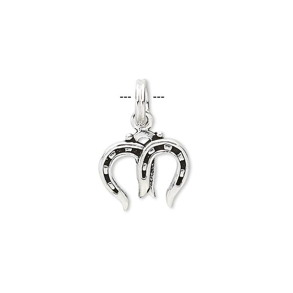 Charm, antiqued sterling silver, 13x10mm double horse shoe. Sold individually. image number 0