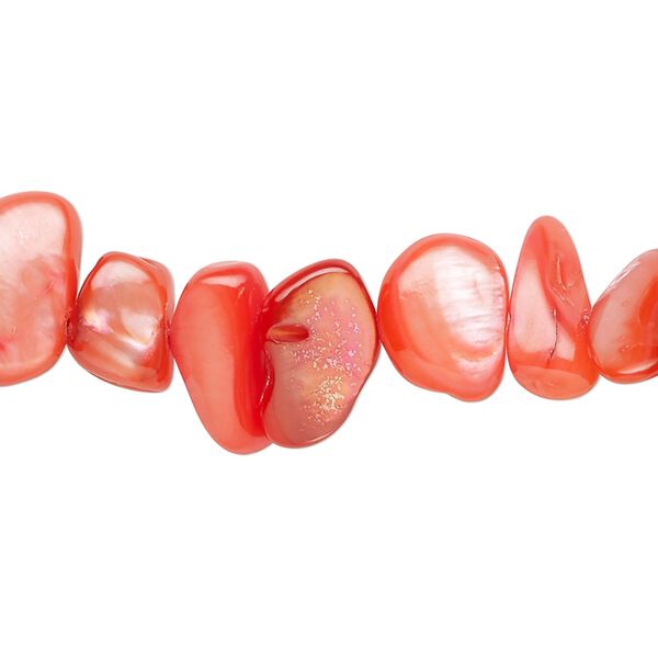 Bead, mother-of-pearl shell (dyed), fruit punch, small to extra-large chip, Mohs hardness 3-1/2. Sold per 30-inch strand. image number 0