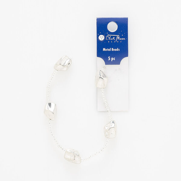 Bead, silver-finished "pewter" (zinc-based alloy), small nugget. Sold per pkg of 5. image number 0