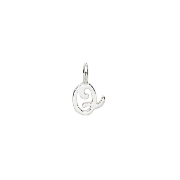 Charm, sterling silver, 9x8mm Champagne cursive alphabet letter "Q." Sold individually. image number 0