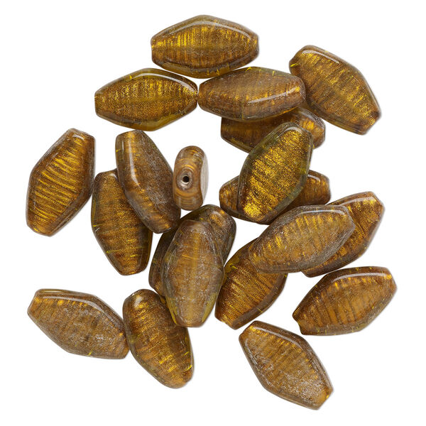 Bead, lampworked glass, translucent copper, 31x18mm-33x19mm flat marquise with copper-colored glitter. Sold per pkg of 20. image number 0