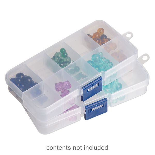 Organizer box, plastic, clear and blue, 5 x 2-1/2 x 1-inch with hang tab, 10 compartments. Sold per pkg of 4. image number 0
