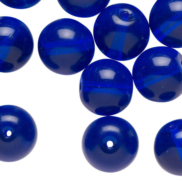 Bead, glass druk, cobalt blue, 13mm round. Sold per 2-ounce pkg, approximately 15 beads. image number 0