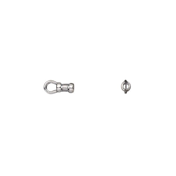 Crimp end, antique silver-plated brass, 5x2.5mm tube with loop, 1mm inside diameter. Sold per pkg of 10. image number 0