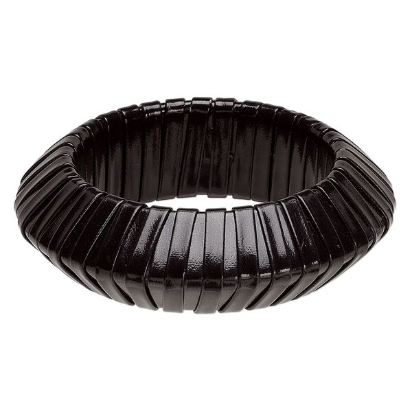 Bracelet, bangle, plastic and vinyl, black, 28mm wide with stripe design, 2-1/2 inch inside diameter. Sold individually. image number 0