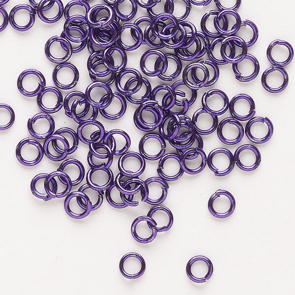 Jump ring, anodized steel, pkg/80, 4mm open round, 2.6mm inside diameter, purple, 22 gauge. image number 0