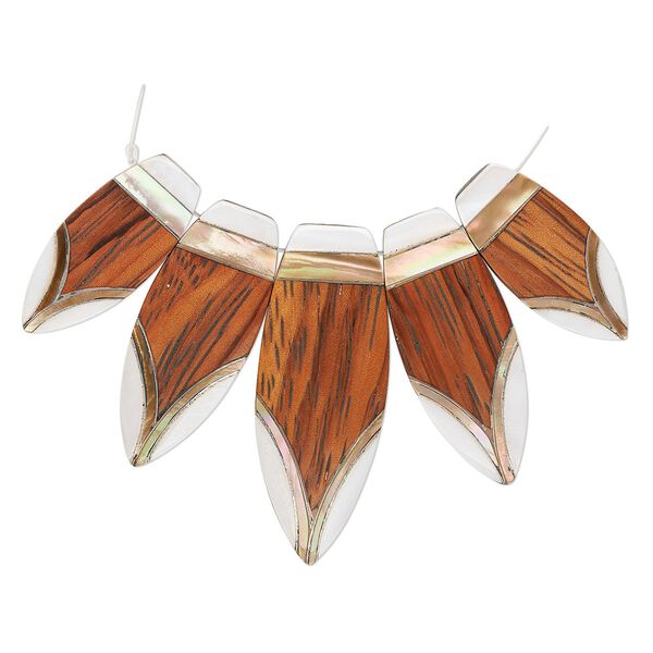 Focal, multi-shell / wood / aluminum / resin (assembled), brown, 33x15mm-50x19mm graduated single-sided shield. Sold per 5-piece set. image number 0