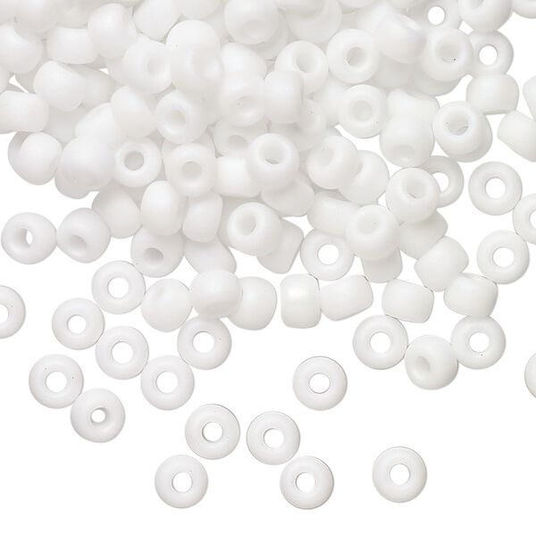 Seed bead, Miyuki, glass, pkg/25g, #6 rocaille, opaque matte rainbow chalk white, (RR-402FR). image number 0