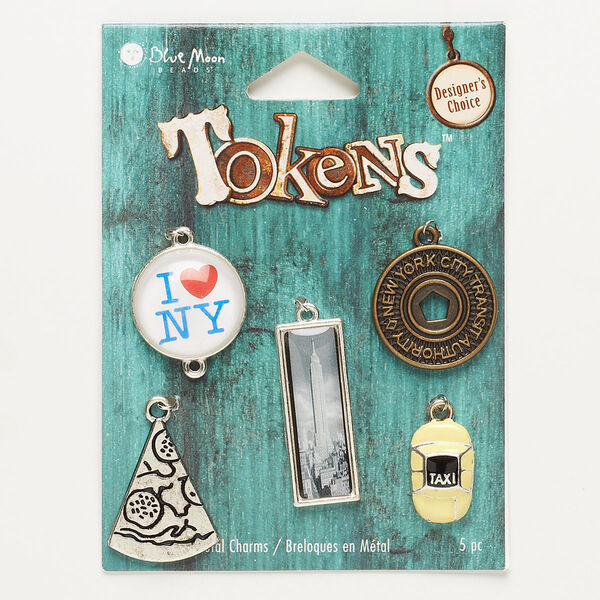 Component, "pewter" (zinc-based alloy), assorted New York designs. Sold per pkg of 5 components. image number 0