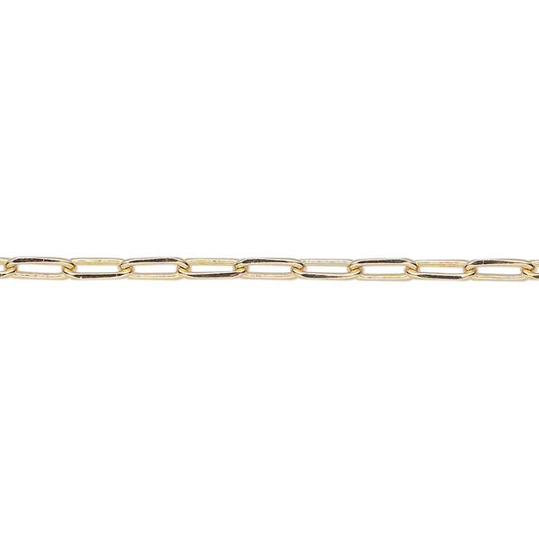 Chain, gold-finished brass, 2.4mm paperclip. Sold per pkg of 50 feet. image number 0