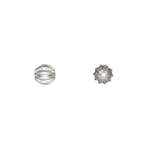 Bead, silver-plated brass, 6mm corrugated round. Sold per pkg of 20. image number 0