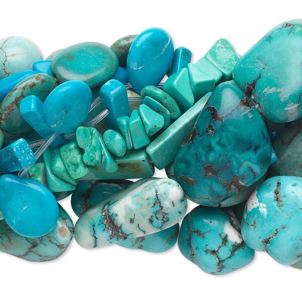 Bead mix, magnesite (dyed / stabilized), mixed colors, 7mm-50x40mm mixed shape, D grade, Mohs hardness 3-1/2 to 4. Sold per (10) 15" to 16" strands. image number 0