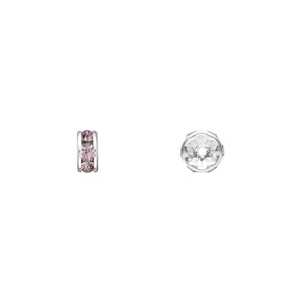 Bead 48pk light amethyst silver plate, Crystal Passions® 6x3.5mm rondelle 77506 image number 0