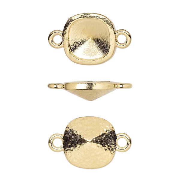 Link, TierraCast®, Almost Instant Jewelry®, gold-plated pewter (tin-based alloy), 13mm hammered square with 10mm cushion glue-in setting (4470). Sold per pkg of 2. image number 0