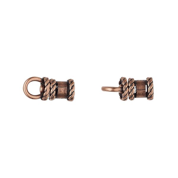 Crimp end, JBB Findings, antique copper-plated brass, 8.5x6mm tube with swivel, loop and rope trim design, 3mm inside diameter. Sold per pkg of 2. image number 0